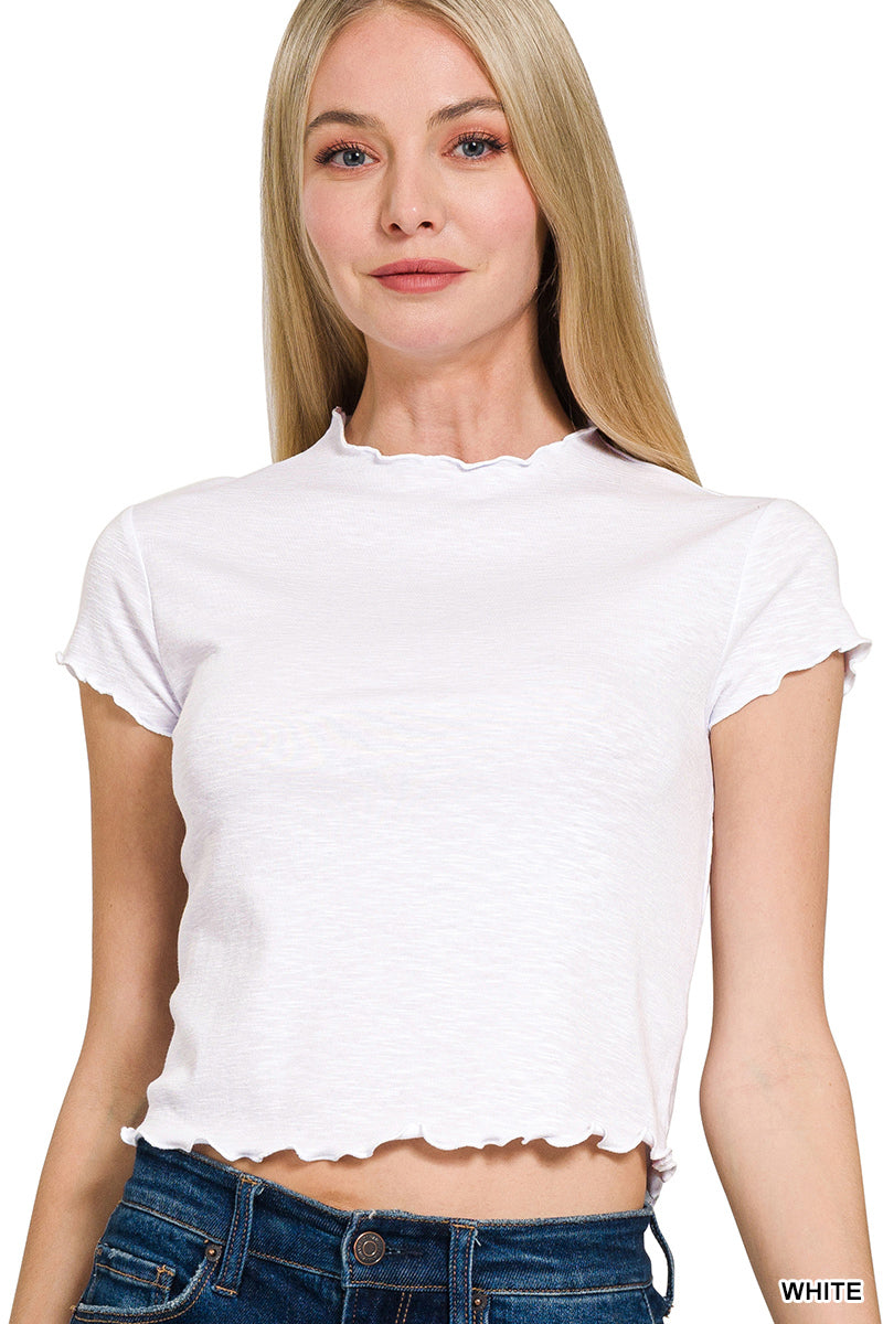 Soft stretchy Zenana layering tee with lettuce hem design