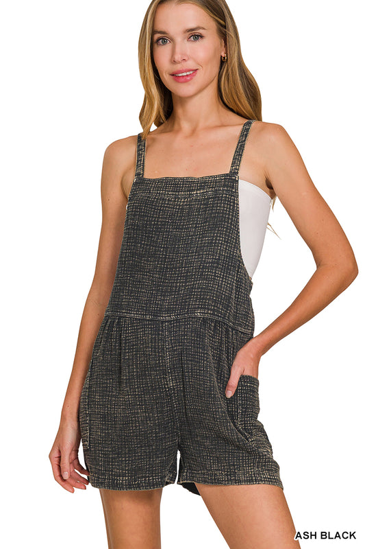 Zenana mineral wash gauze shorts romper with relaxed fit and pockets