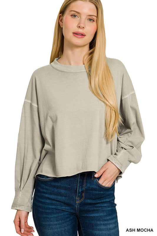 Zenana oversized round neck tee with pigment dyed finish