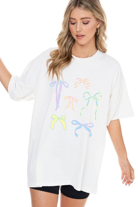 Zutter oversized coquette bow graphic tee with raw hem